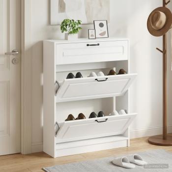 ARDEBO.de - Schuhschrank UTRECHT 78 x 24 x 100 cm Holzwerkstoff Weiß