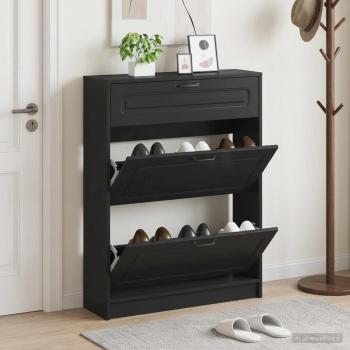 ARDEBO.de - Schuhschrank UTRECHT 78 x 24 x 100 cm Holzwerkstoff Schwarz