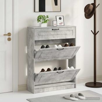 ARDEBO.de - Schuhschrank UTRECHT 78 x 24 x 100 cm Holzwerkstoff Betongrau
