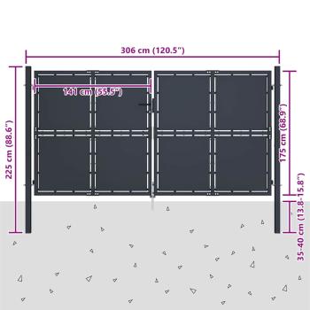 Gartentor aus Stahl 300 x 175 cm Anthrazit