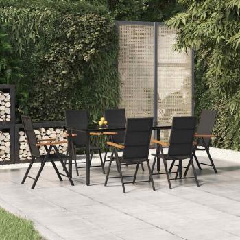 ARDEBO.de - 7-tlg. Garten-Essgruppe Schwarz und Braun Poly Rattan
