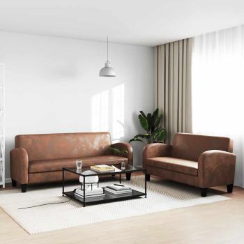 ARDEBO.de - Sofa-Set 2-tlg. Kunstleder in Wildleder-Optik Braun