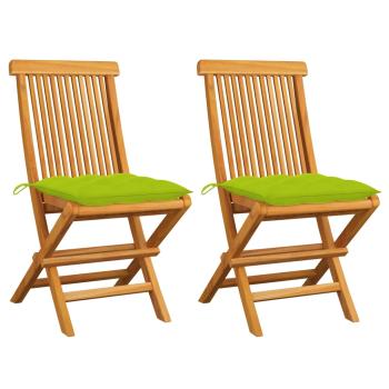 ARDEBO.de - Klappstühle mit hellgrünen Kissen, 2 Stück, Massivholz Teakholz