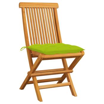 Klappstühle mit hellgrünen Kissen, 2 Stück, Massivholz Teakholz