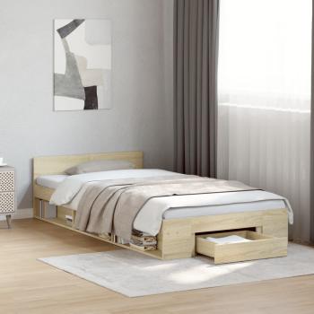ARDEBO.de - Bettgestell mit Schublade Sonoma-Eiche 100x200 cm Holzwerkstoff