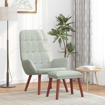 ARDEBO.de - Relaxsessel mit Hocker Hellgrau Samt