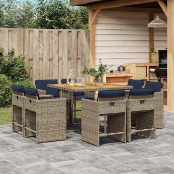 ARDEBO.de - 9-teiliges Garten-Ess-Set mit Kissen, grau, Polyrattan
