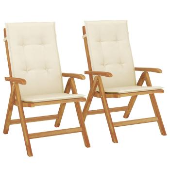 Klappstühle mit Kissen, 2 Stück, Massivholz Teak