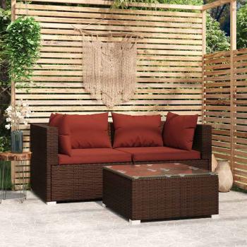 ARDEBO.de - 3-tlg. Garten-Lounge-Set mit Kissen Braun Poly Rattan