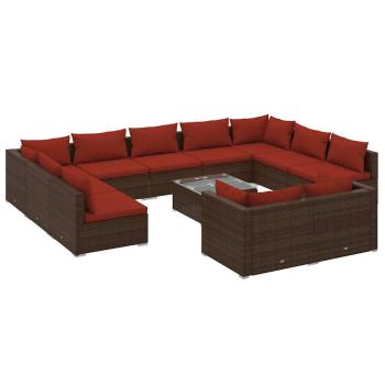 12-tlg. Garten-Lounge-Set mit Kissen Braun Poly Rattan