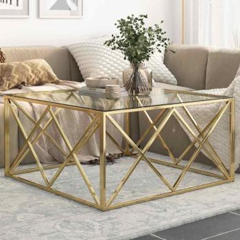 ARDEBO.de - Couchtisch Golden Edelstahl und Hartglas
