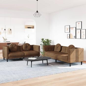 ARDEBO.de - 2-tlg. Sofagarnitur mit Kissen Braun Samt