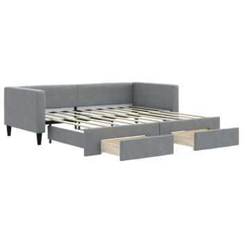 Tagesbett Ausziehbar mit Schubladen Hellgrau 100x190 cm Stoff