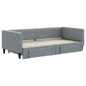 Tagesbett Ausziehbar mit Schubladen Hellgrau 100x190 cm Stoff