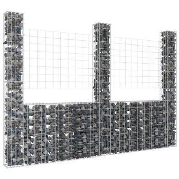 ARDEBO.de - Gabionenkorb U-Form mit 3 Säulen Eisen 260x20x200 cm
