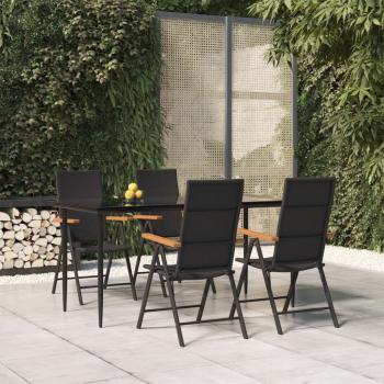 ARDEBO.de - 5-tlg. Garten-Essgruppe Schwarz und Braun Poly Rattan