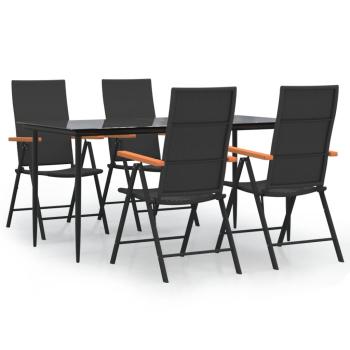 5-tlg. Garten-Essgruppe Schwarz und Braun Poly Rattan