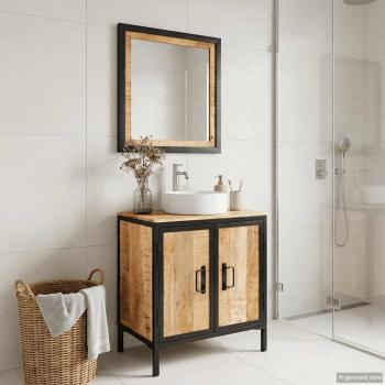 ARDEBO.de - 2-tlg. Badmöbel-Set Eisen und Massivholz Mango