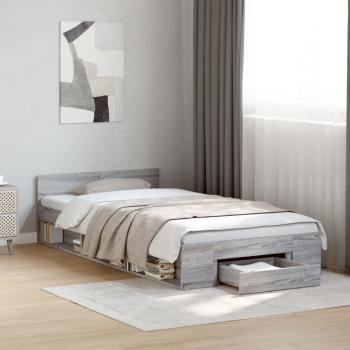 ARDEBO.de - Bettgestell mit Schublade Grau Sonoma 100x200 cm Holzwerkstoff