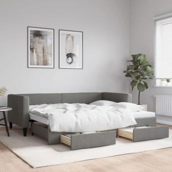 ARDEBO.de - Tagesbett Ausziehbar mit Schubladen Dunkelgrau 100x190 cm Stoff