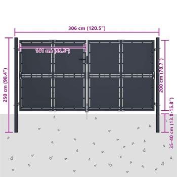 Gartentor aus Stahl 300 x 200 cm Anthrazit