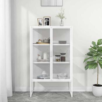 ARDEBO.de - Highboard Weiß 80x35x135 cm Stahl und Gehärtetes Glas