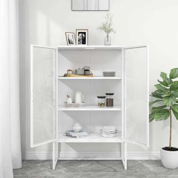 Highboard Weiß 80x35x135 cm Stahl und Gehärtetes Glas