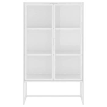 Highboard Weiß 80x35x135 cm Stahl und Gehärtetes Glas