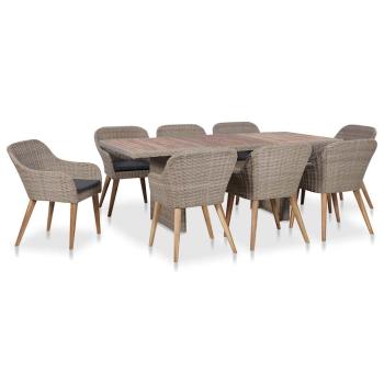 ARDEBO.de - 9-tlg. Garten-Essgruppe mit Auflagen Poly Rattan