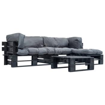 ARDEBO.de - 4-tlg. Garten-Lounge-Set aus Paletten mit Grauen Kissen Holz