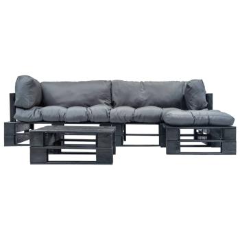 4-tlg. Garten-Lounge-Set aus Paletten mit Grauen Kissen Holz