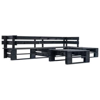 4-tlg. Garten-Lounge-Set aus Paletten mit Grauen Kissen Holz