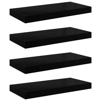 Schweberegale 4 Stk. Hochglanz-Schwarz 50x23,5x3,8 cm MDF