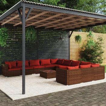ARDEBO.de - 12-tlg. Garten-Lounge-Set mit Kissen Poly Rattan Braun