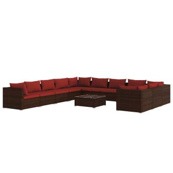 12-tlg. Garten-Lounge-Set mit Kissen Poly Rattan Braun