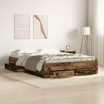 ARDEBO.de - Bettrahmen mit Schubladen Altholz 140 x 200 cm Holzwerkstoff