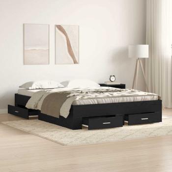 ARDEBO.de - Bettrahmen Schwarz Eichen-Optik 140 x 200 cm Holzwerkstoff