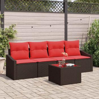 ARDEBO.de - Sofa Set 5 stk. 3-Sitzanzahl Braun und Rot Poly Rattan