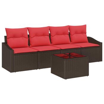 Sofa Set 5 stk. 3-Sitzanzahl Braun und Rot Poly Rattan