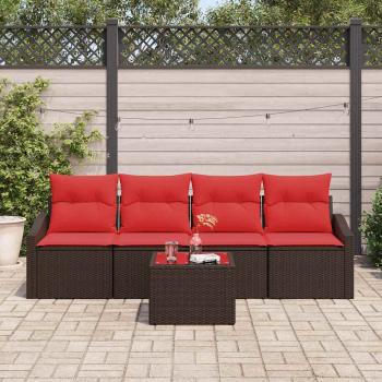 Sofa Set 5 stk. 3-Sitzanzahl Braun und Rot Poly Rattan