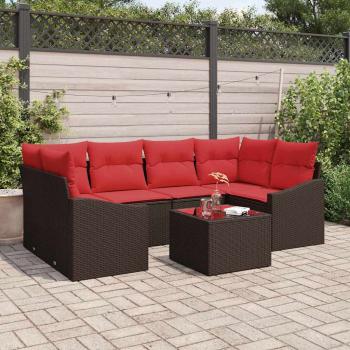 ARDEBO.de - Sofa Set 7 stk. 3-Sitzanzahl Braun und Rot Poly Rattan
