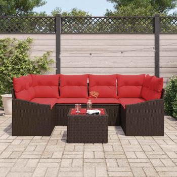Sofa Set 7 stk. 3-Sitzanzahl Braun und Rot Poly Rattan