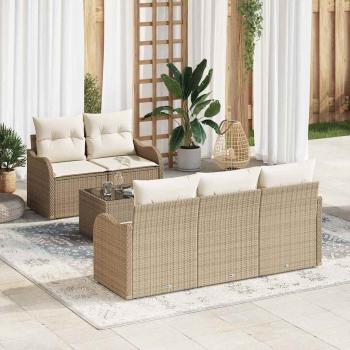 ARDEBO.de - Gartensofa-set 6 Stk. 5-Sitzanzahl Beige und Creme Poly-Rattan