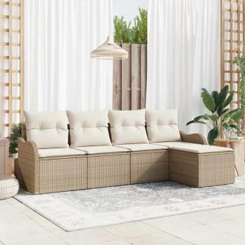 ARDEBO.de - Gartensofa-set 5 stk. Beige und Weiß Poly-Rattan