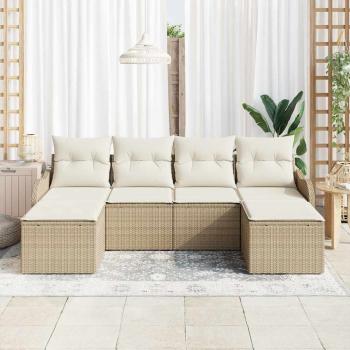 Gartensofa-set 6 stk. Beige und Weiß Poly-Rattan