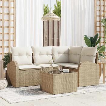 ARDEBO.de - Gartensofa-set 5 stk. Beige und Weiß Poly-Rattan