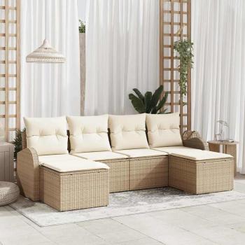 ARDEBO.de - Sofa Set 6 stk. Beige und Weiß Poly-Rattan