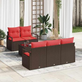 ARDEBO.de - Gartensofa-set 6 stk. 5-Sitzer Beige und Rot Poly-Rattan