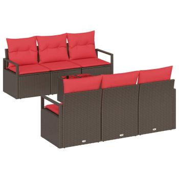 Gartensofa-set 7 stk. 6-Sitzer Beige und Rot Poly-Rattan