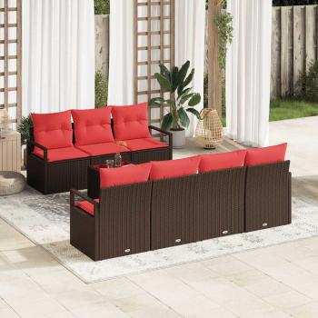 ARDEBO.de - Gartensofa-set 8 stk. 7-Sitzanzahl Beige und Rot Poly-Rattan